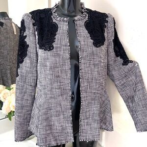 REBECCA TAYLOR  WOMEN’s Tweed Jacket, 12, gray black, lace, fall jacket, office